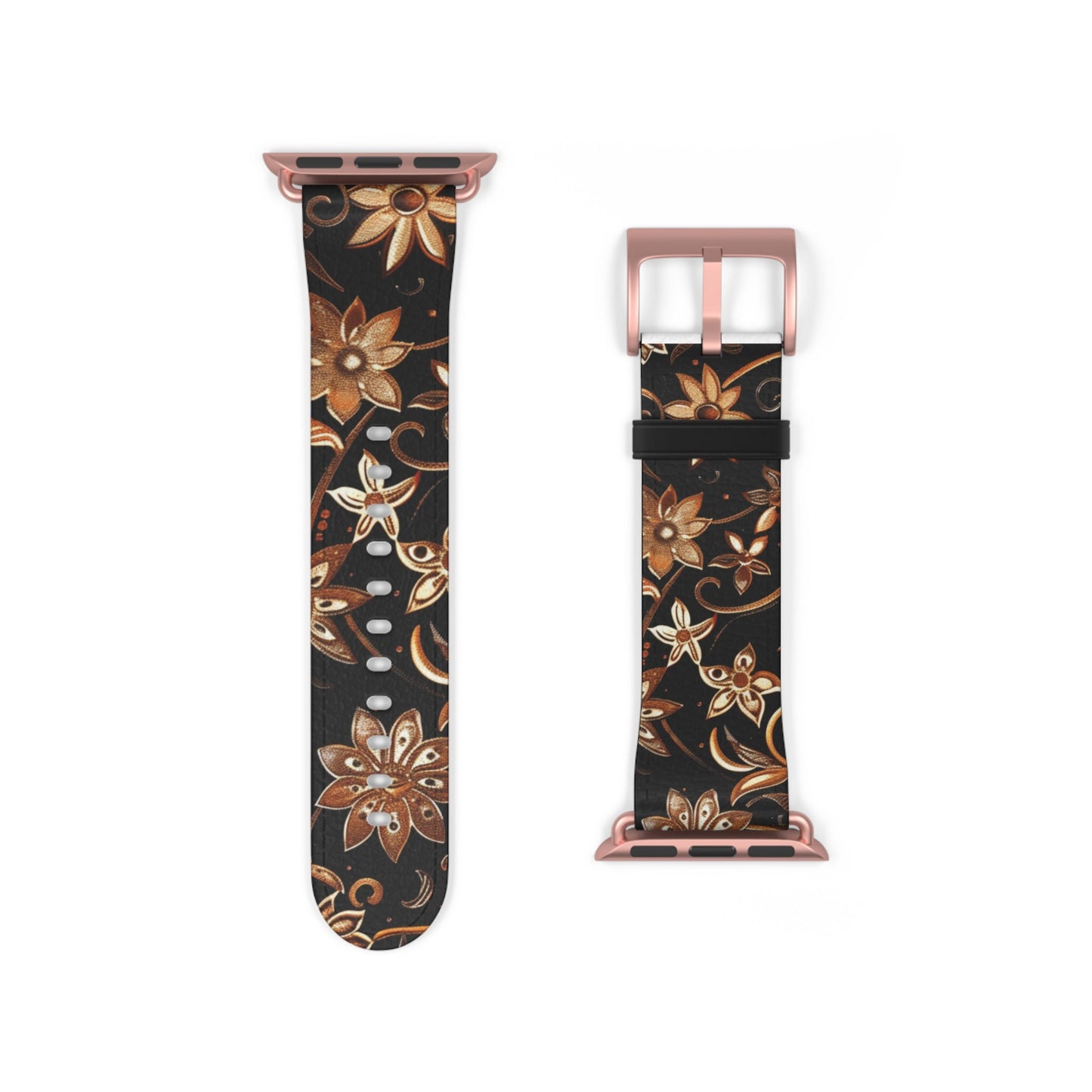 Floral Leather Watch Band — Vintage Brown Floral Pattern for Apple Watch - DIGITAL X