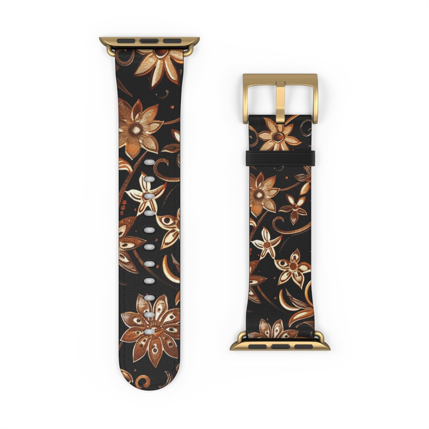 Floral Leather Watch Band — Vintage Brown Floral Pattern for Apple Watch - DIGITAL X