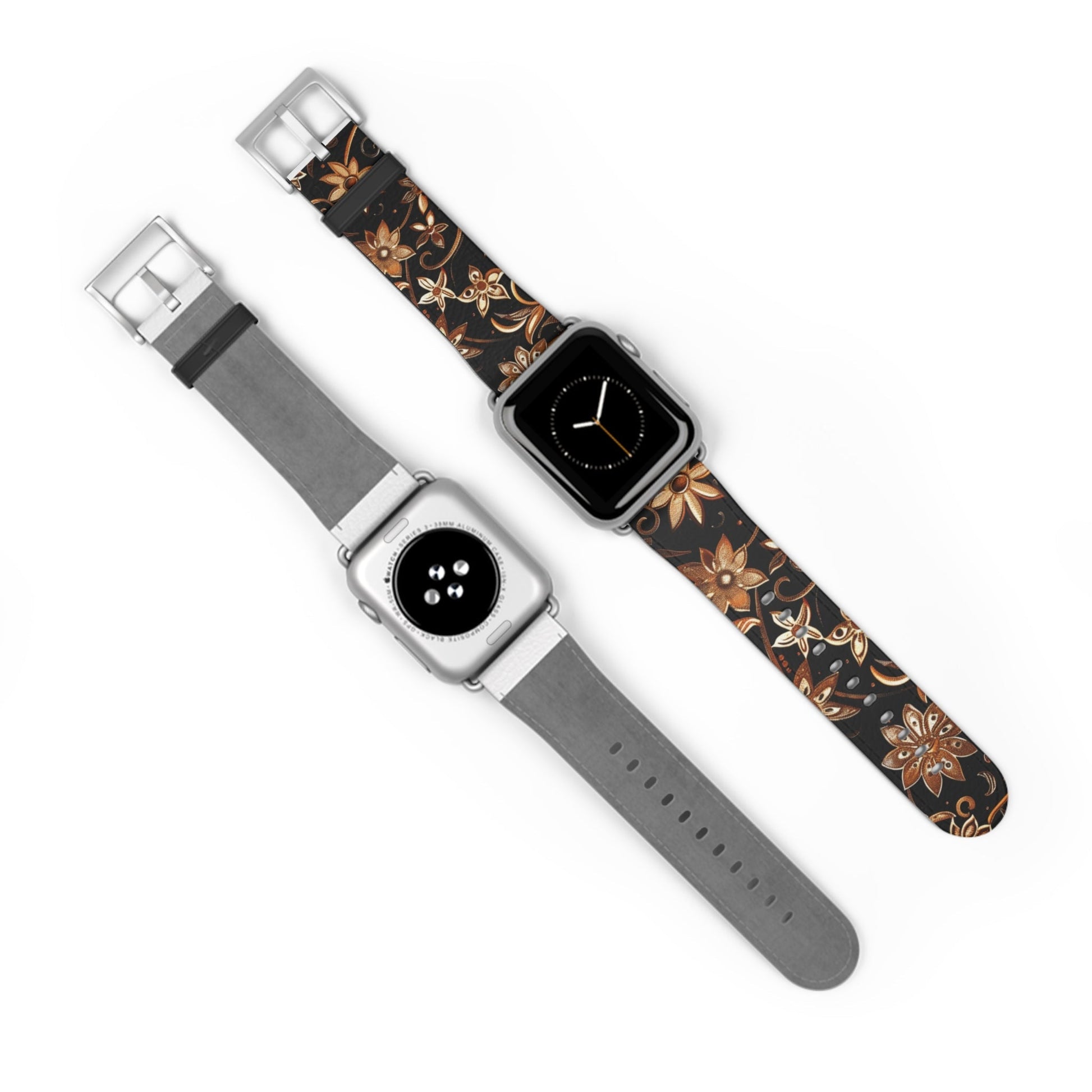 Floral Leather Watch Band — Vintage Brown Floral Pattern for Apple Watch - DIGITAL X