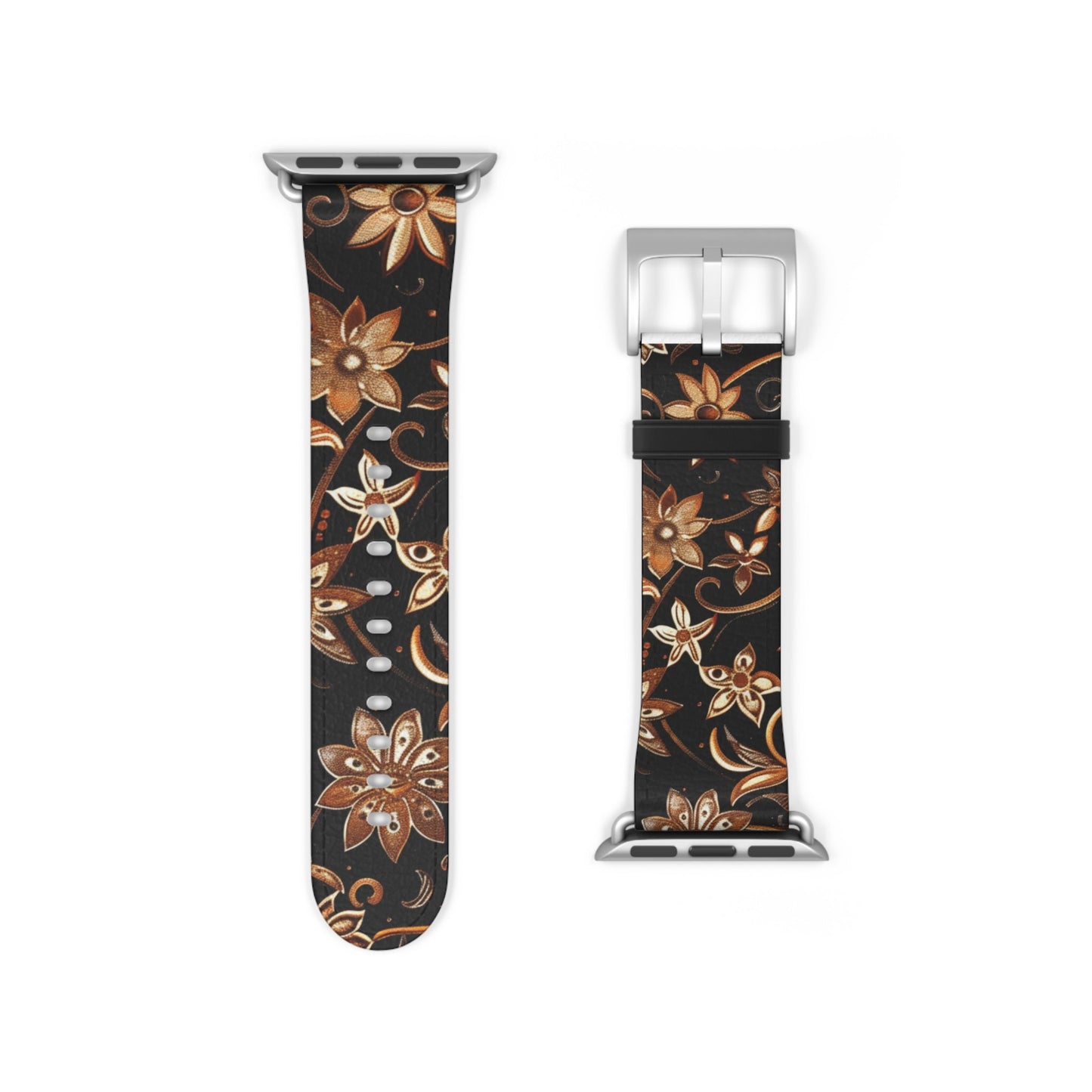 Floral Leather Watch Band — Vintage Brown Floral Pattern for Apple Watch - DIGITAL X