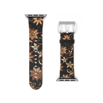 Floral Leather Watch Band — Vintage Brown Floral Pattern for Apple Watch - DIGITAL X