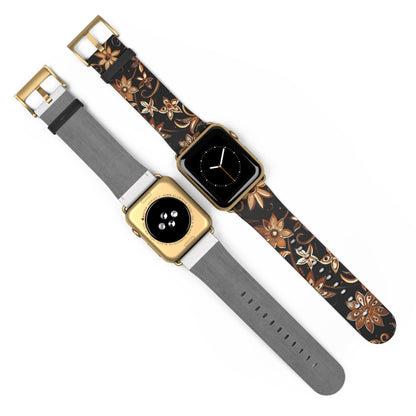 Floral Leather Watch Band — Vintage Brown Floral Pattern for Apple Watch - DIGITAL X