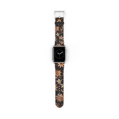 Floral Leather Watch Band — Vintage Brown Floral Pattern for Apple Watch - DIGITAL X