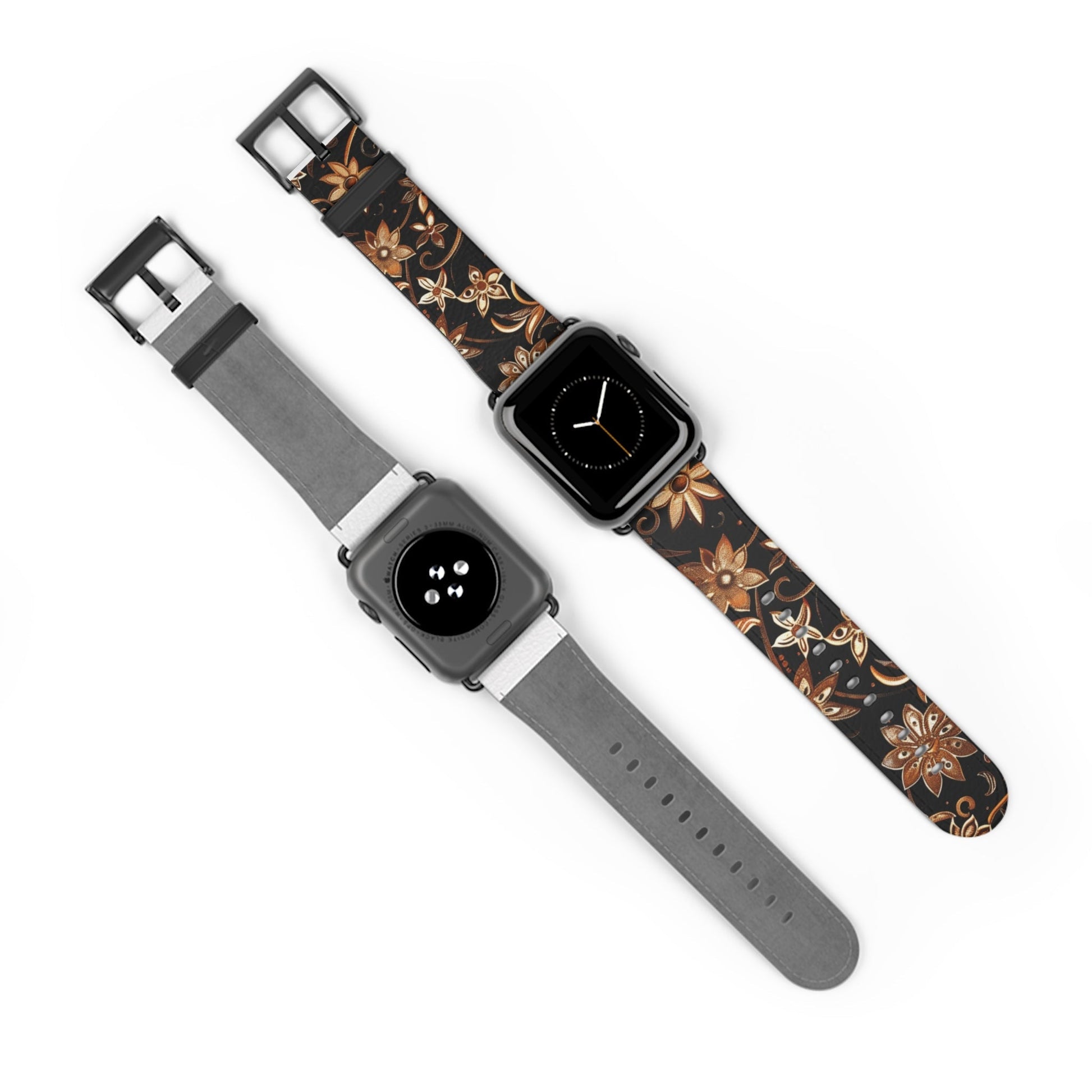 Floral Leather Watch Band — Vintage Brown Floral Pattern for Apple Watch - DIGITAL X