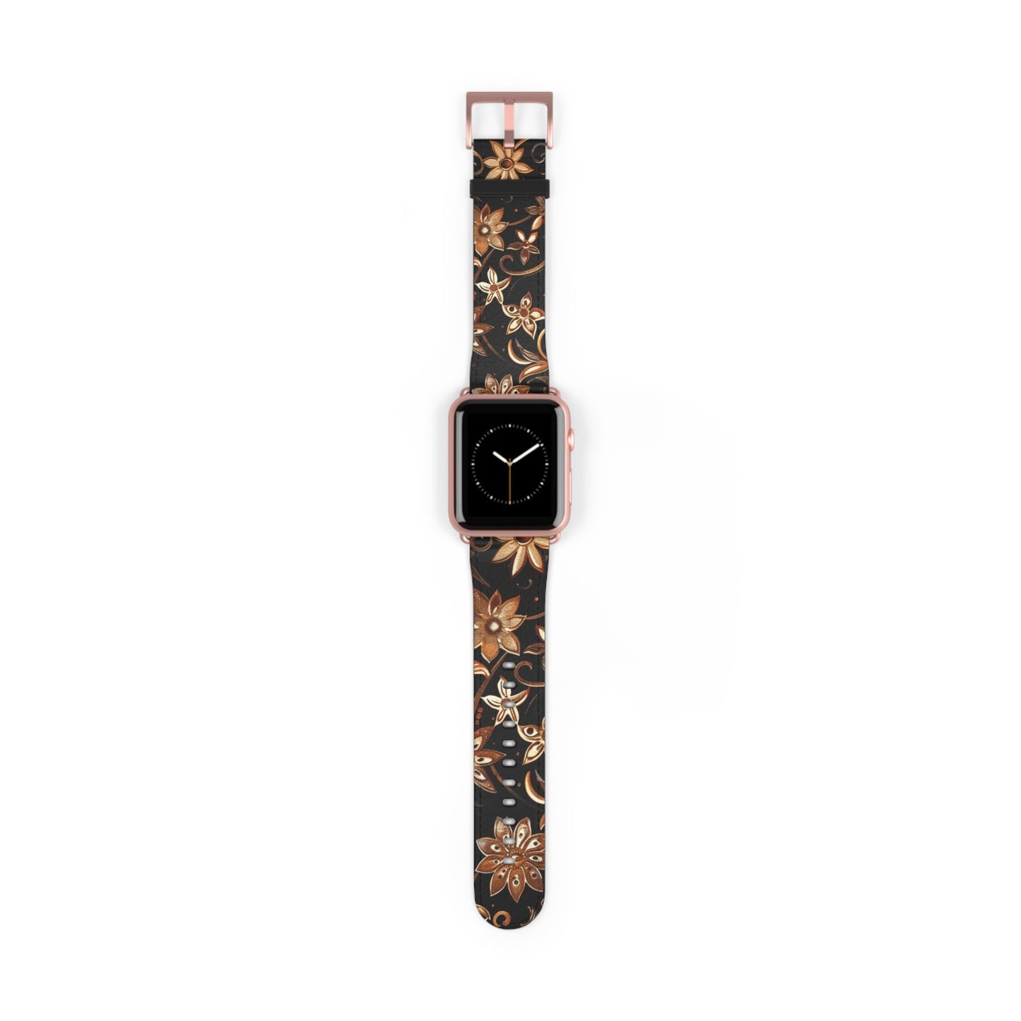 Floral Leather Watch Band — Vintage Brown Floral Pattern for Apple Watch - DIGITAL X