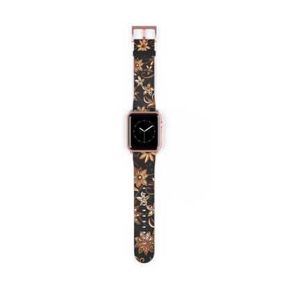 Floral Leather Watch Band — Vintage Brown Floral Pattern for Apple Watch - DIGITAL X