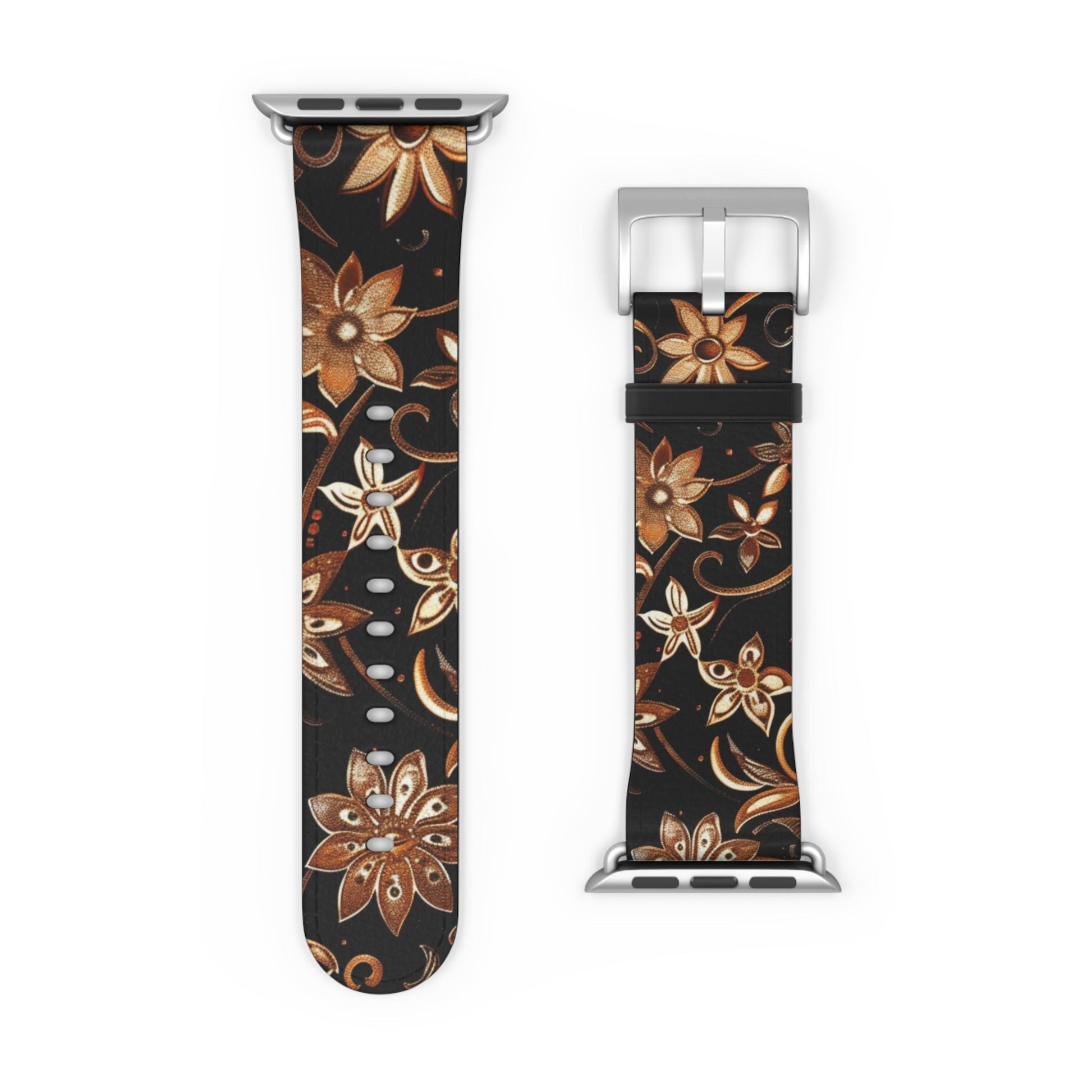 Floral Leather Watch Band — Vintage Brown Floral Pattern for Apple Watch - DIGITAL X