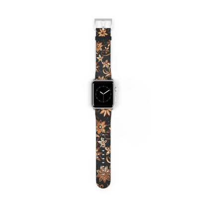 Floral Leather Watch Band — Vintage Brown Floral Pattern for Apple Watch - DIGITAL X