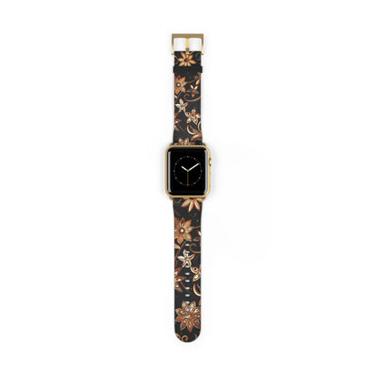 Floral Leather Watch Band — Vintage Brown Floral Pattern for Apple Watch - DIGITAL X
