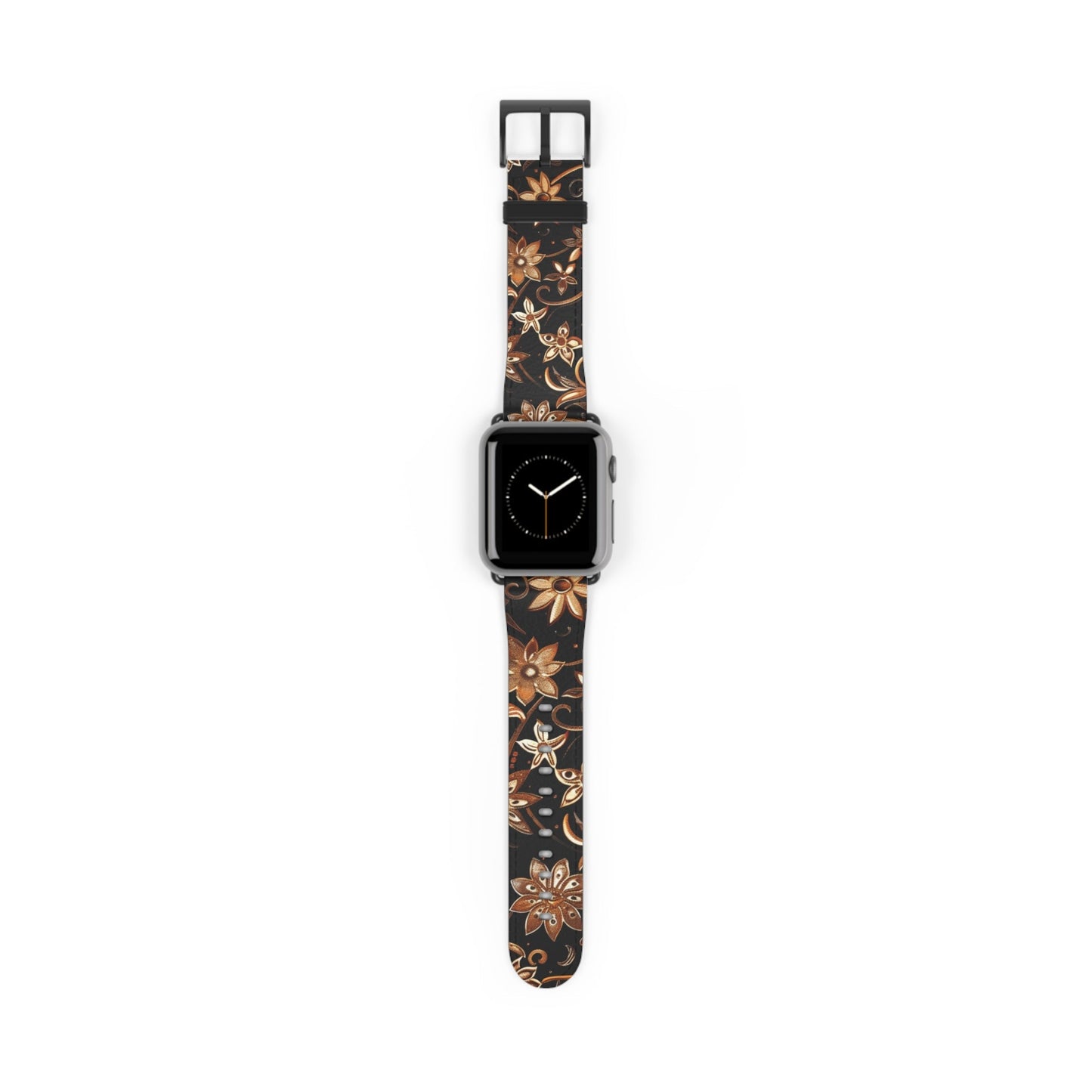Floral Leather Watch Band — Vintage Brown Floral Pattern for Apple Watch - DIGITAL X