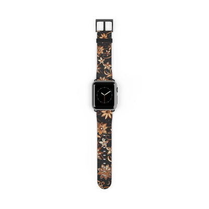 Floral Leather Watch Band — Vintage Brown Floral Pattern for Apple Watch - DIGITAL X