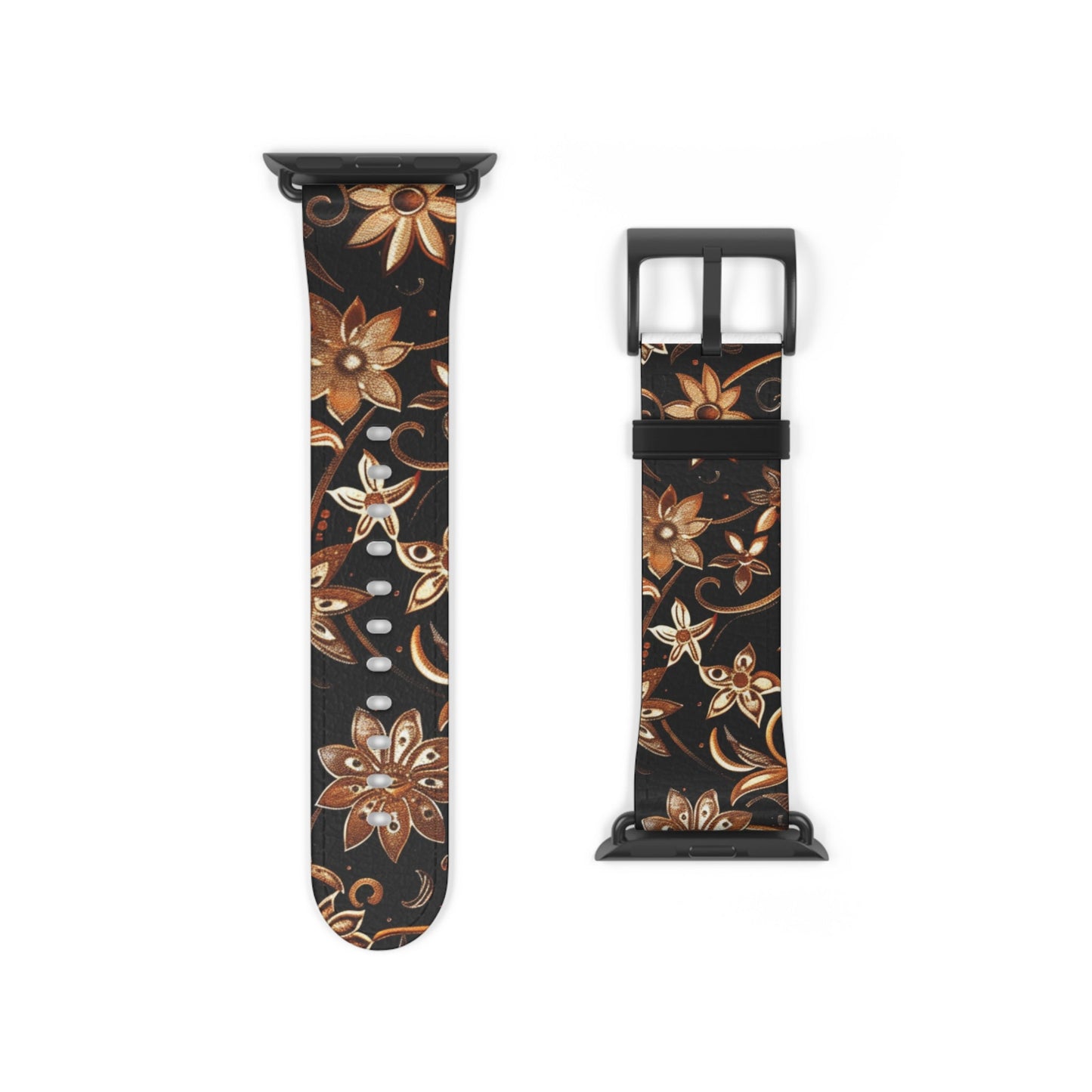Floral Leather Watch Band — Vintage Brown Floral Pattern for Apple Watch - DIGITAL X