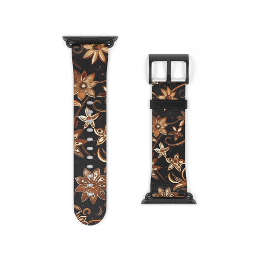 Floral Leather Watch Band — Vintage Brown Floral Pattern for Apple Watch - DIGITAL X