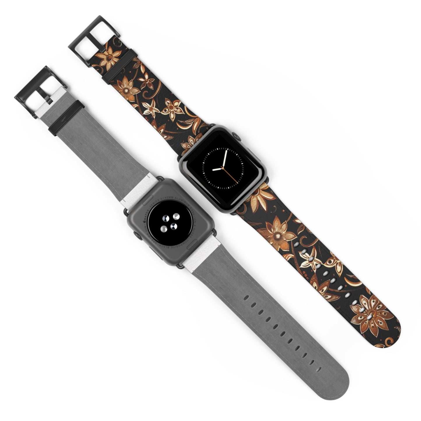 Floral Leather Watch Band — Vintage Brown Floral Pattern for Apple Watch - DIGITAL X