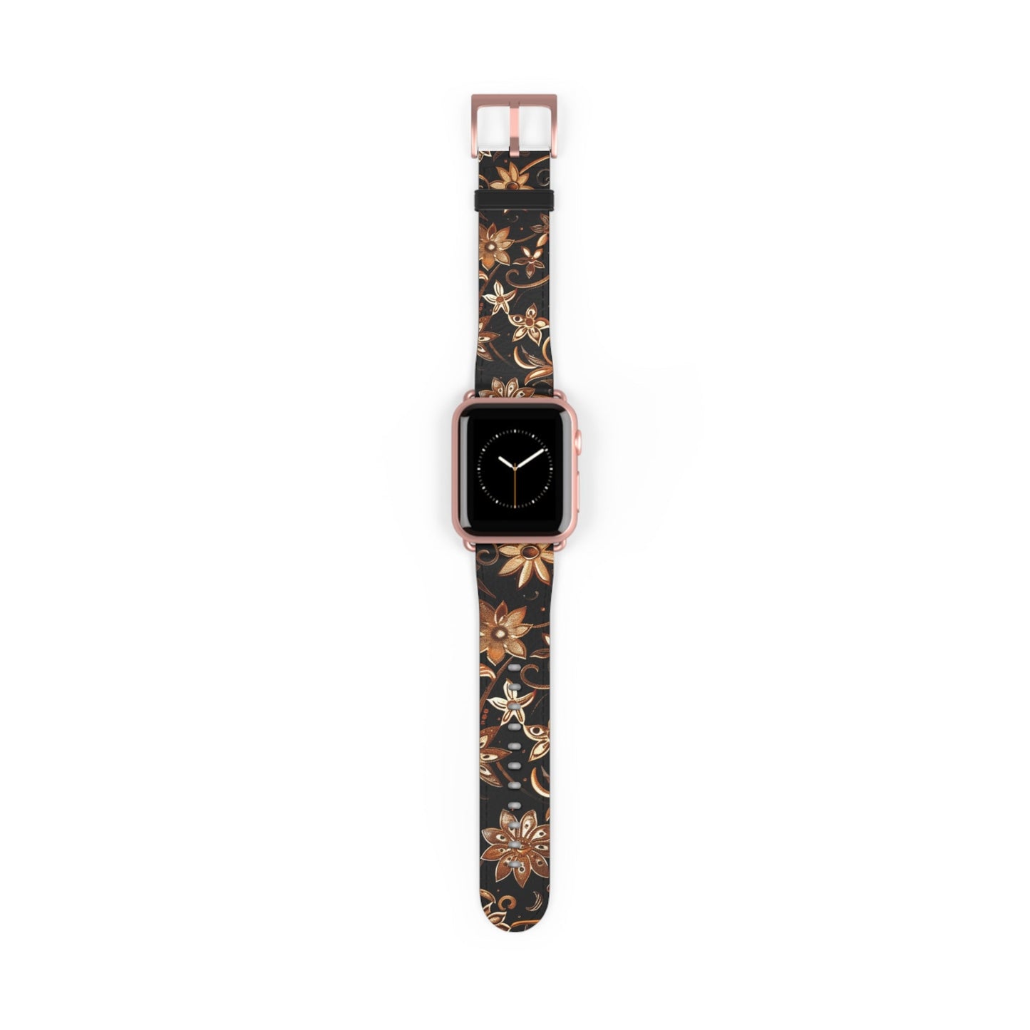 Floral Leather Watch Band — Vintage Brown Floral Pattern for Apple Watch - DIGITAL X