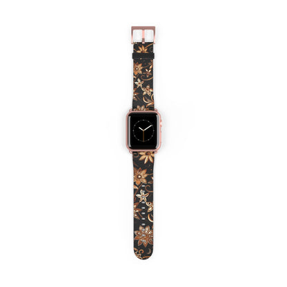 Floral Leather Watch Band — Vintage Brown Floral Pattern for Apple Watch - DIGITAL X