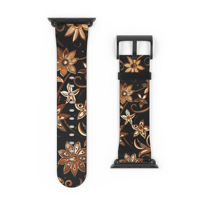 Floral Leather Watch Band — Vintage Brown Floral Pattern for Apple Watch - DIGITAL X