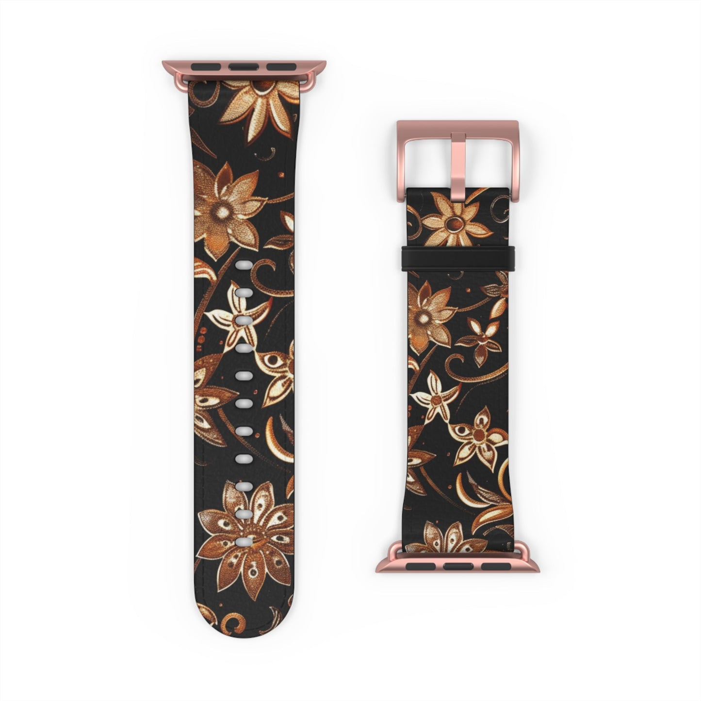 Floral Leather Watch Band — Vintage Brown Floral Pattern for Apple Watch - DIGITAL X