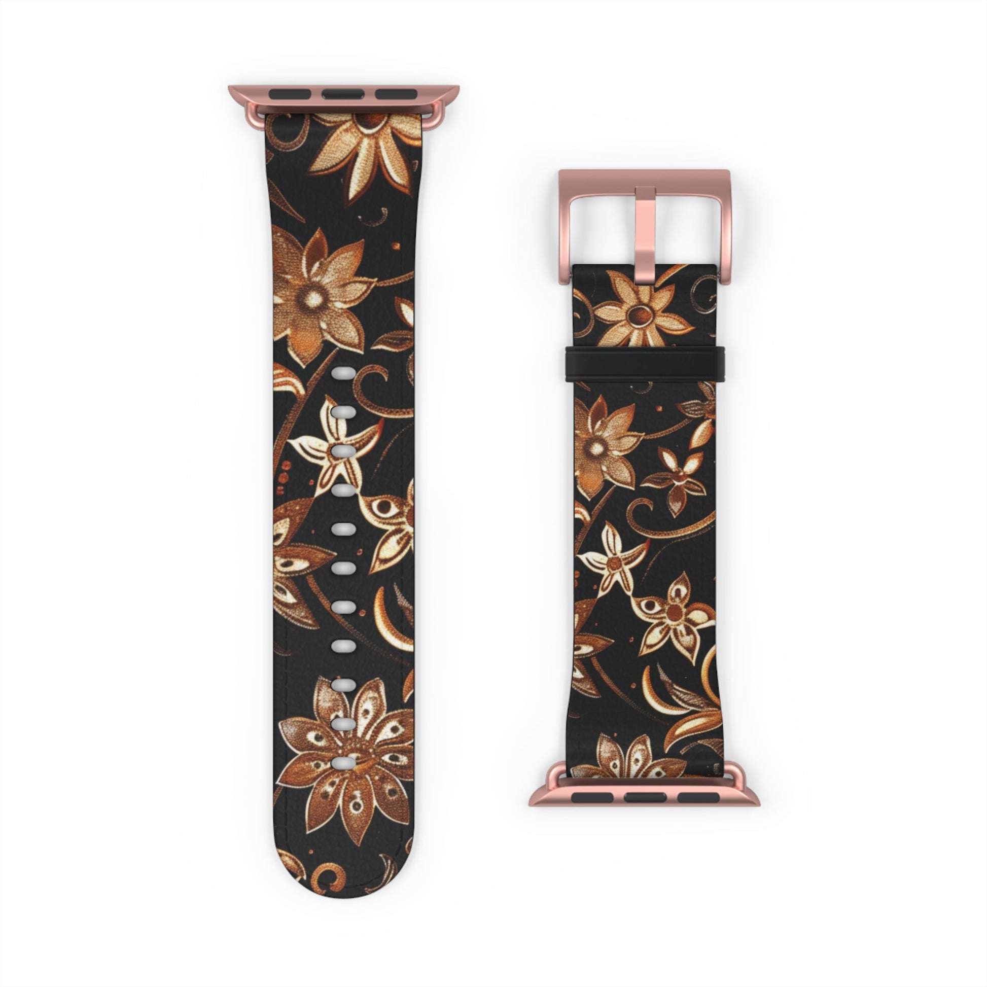 Floral Leather Watch Band — Vintage Brown Floral Pattern for Apple Watch - DIGITAL X
