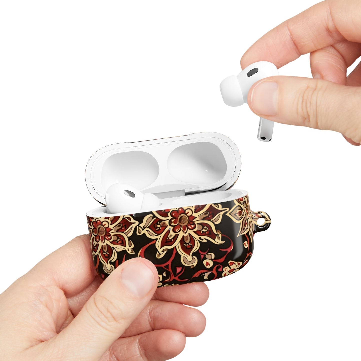 Floral Mandala AirPod Case – Vintage Red & Gold Pattern - DIGITAL X