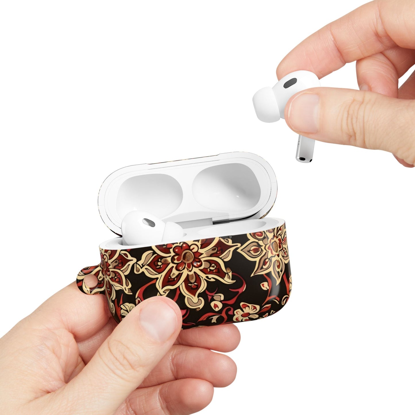 Floral Mandala AirPod Case – Vintage Red & Gold Pattern - DIGITAL X