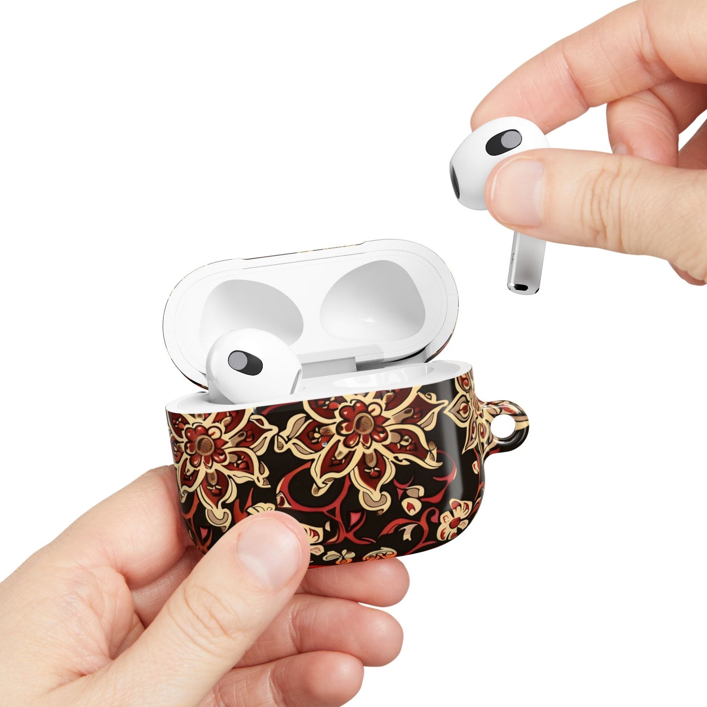 Floral Mandala AirPod Case – Vintage Red & Gold Pattern - DIGITAL X