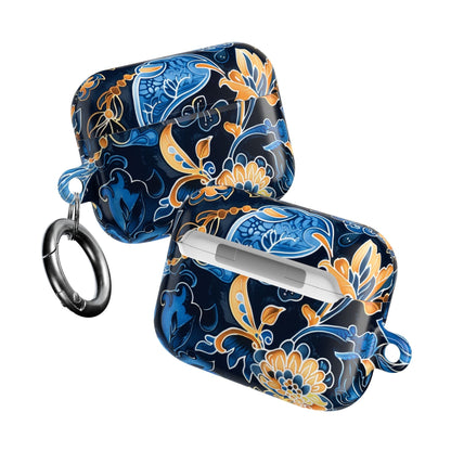 Floral Navy Blue AirPod Case — Elegant Yellow & Blue Flower Protective Cover - DIGITAL X
