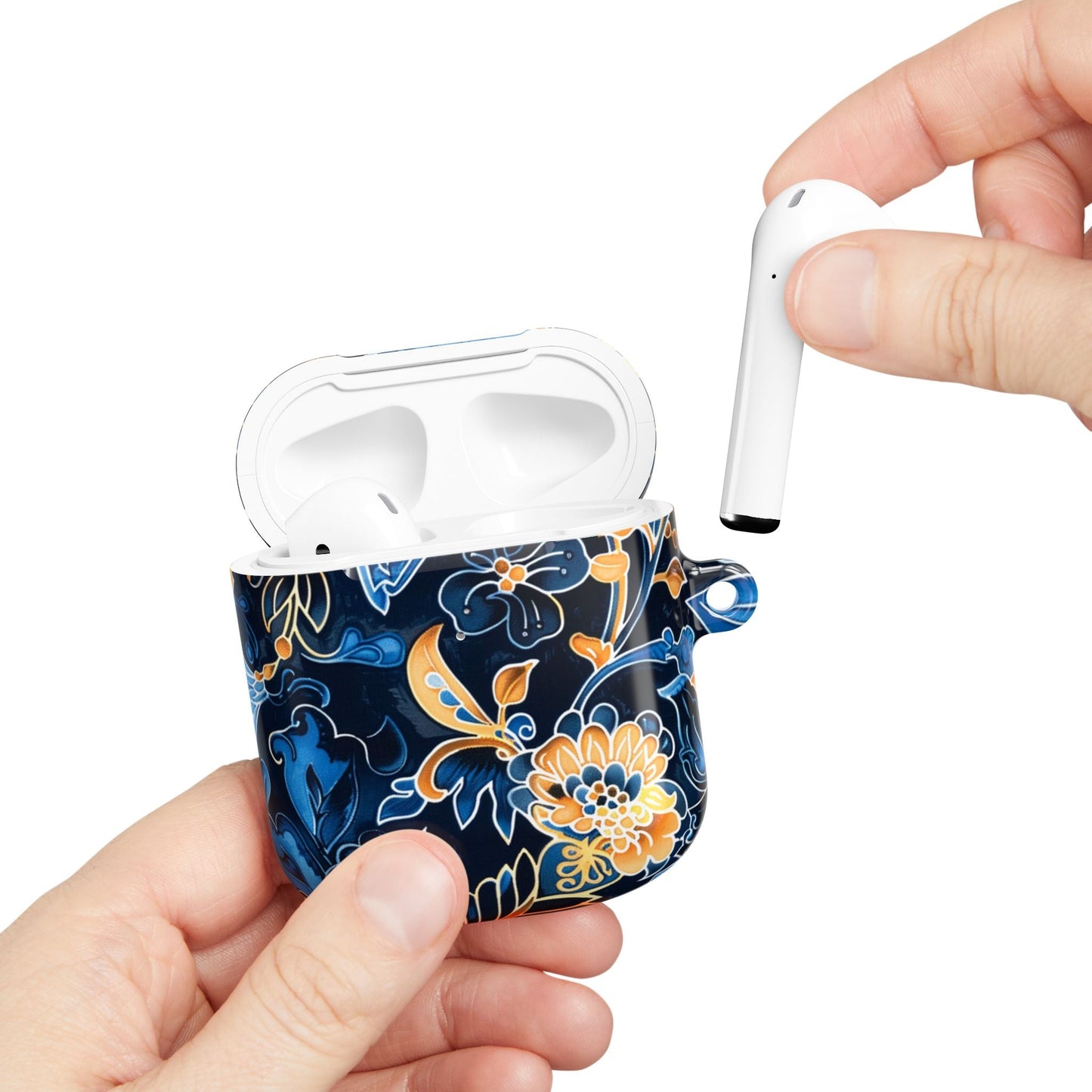 Floral Navy Blue AirPod Case — Elegant Yellow & Blue Flower Protective Cover - DIGITAL X