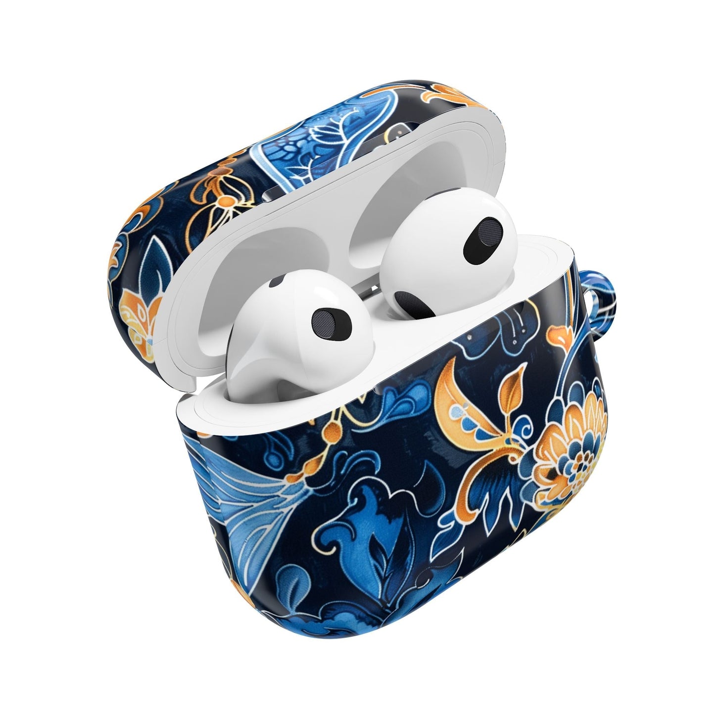Floral Navy Blue AirPod Case — Elegant Yellow & Blue Flower Protective Cover - DIGITAL X