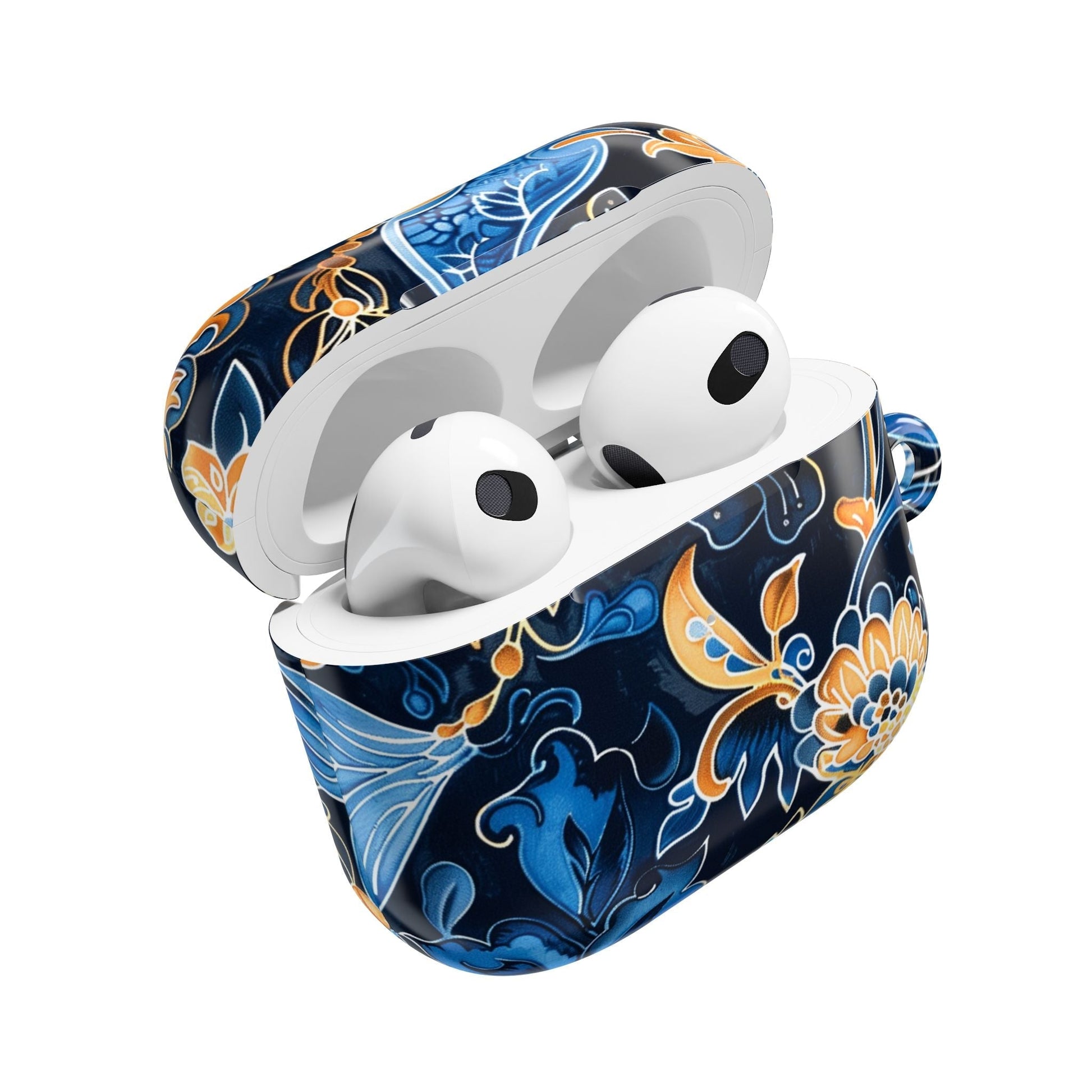 Floral Navy Blue AirPod Case — Elegant Yellow & Blue Flower Protective Cover - DIGITAL X