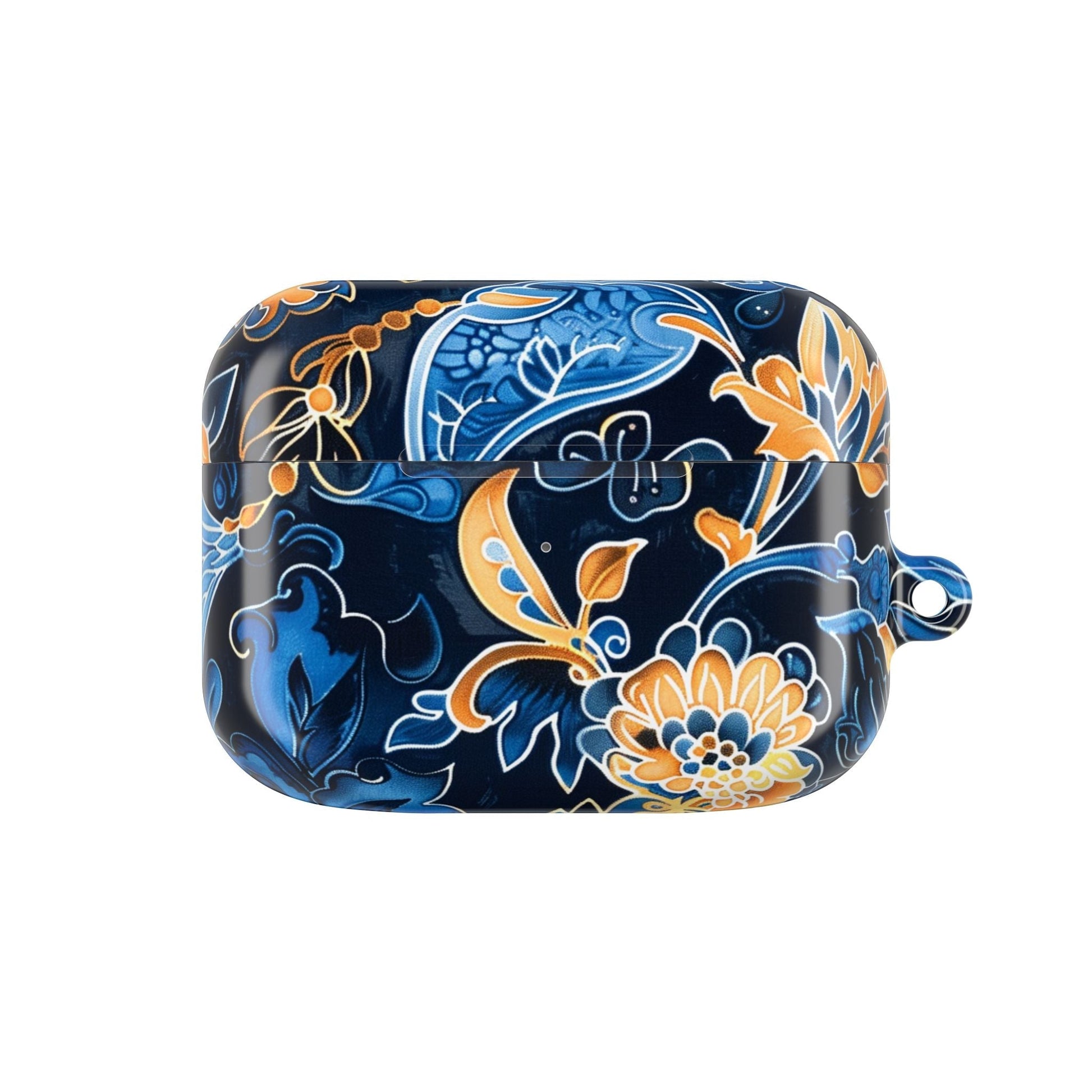 Floral Navy Blue AirPod Case — Elegant Yellow & Blue Flower Protective Cover - DIGITAL X