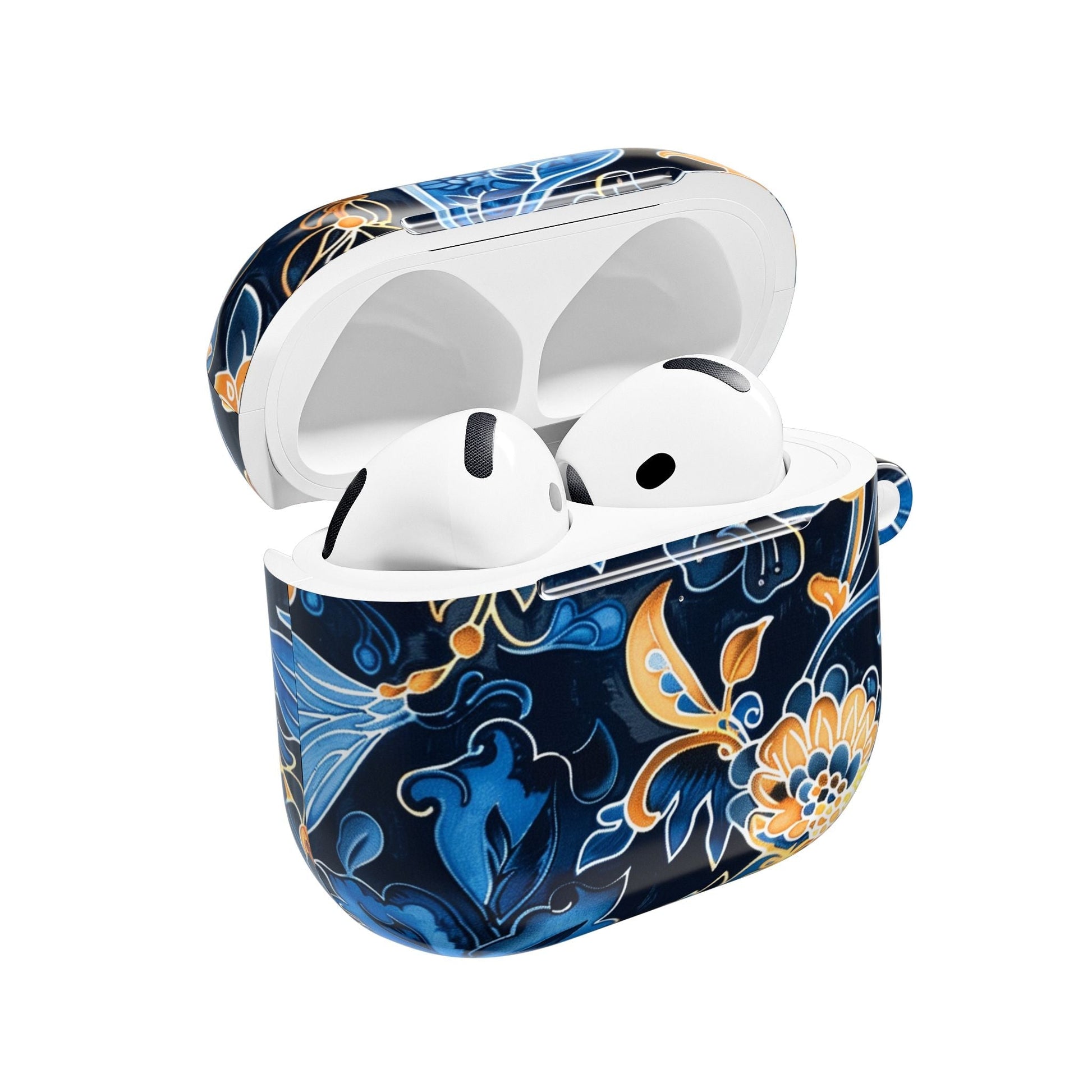 Floral Navy Blue AirPod Case — Elegant Yellow & Blue Flower Protective Cover - DIGITAL X