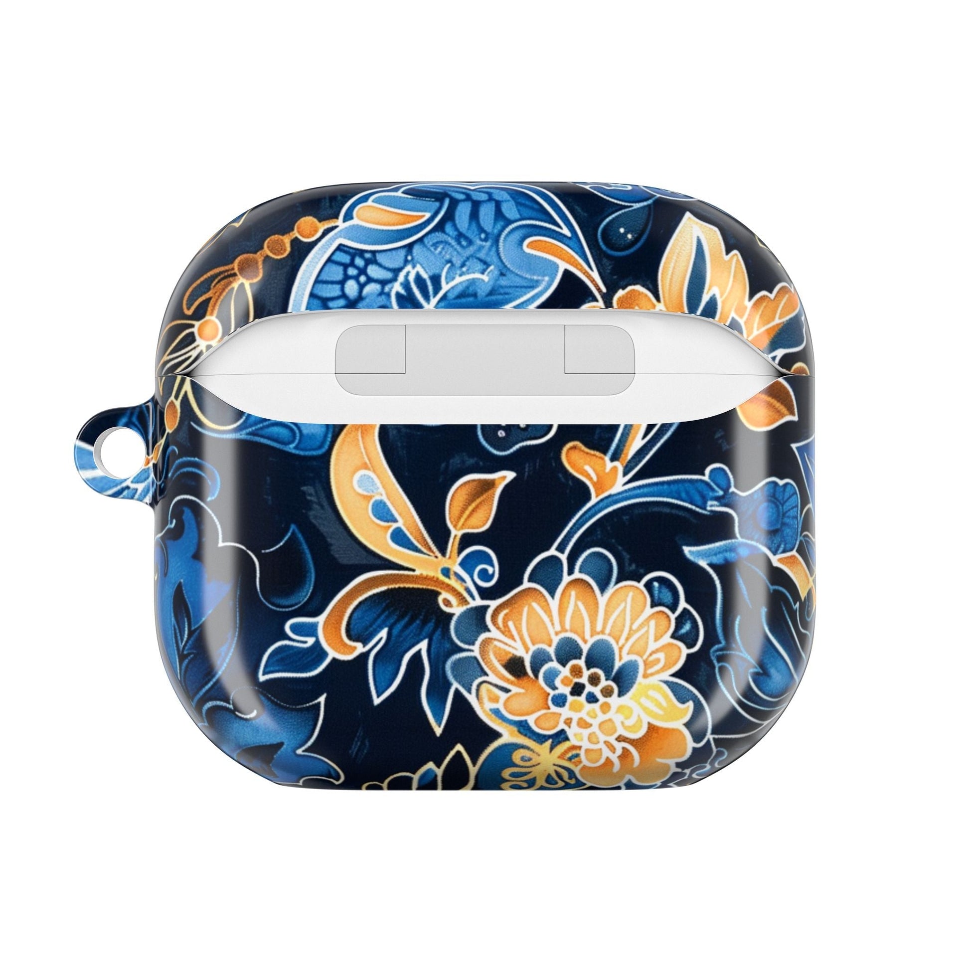 Floral Navy Blue AirPod Case — Elegant Yellow & Blue Flower Protective Cover - DIGITAL X