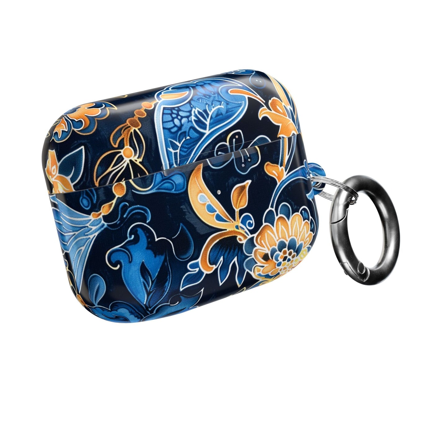 Floral Navy Blue AirPod Case — Elegant Yellow & Blue Flower Protective Cover - DIGITAL X