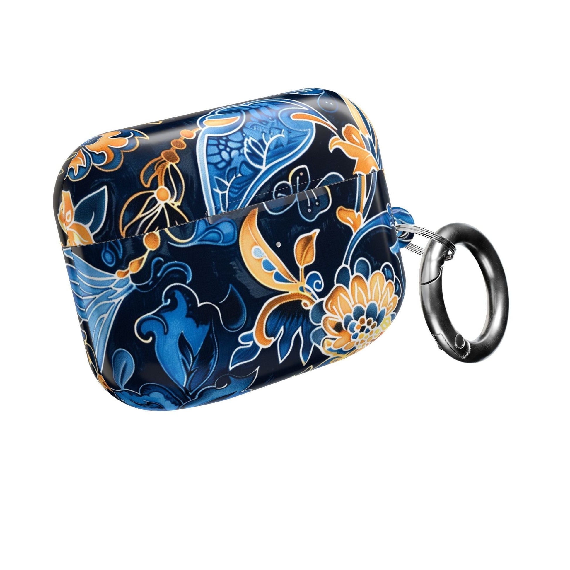 Floral Navy Blue AirPod Case — Elegant Yellow & Blue Flower Protective Cover - DIGITAL X