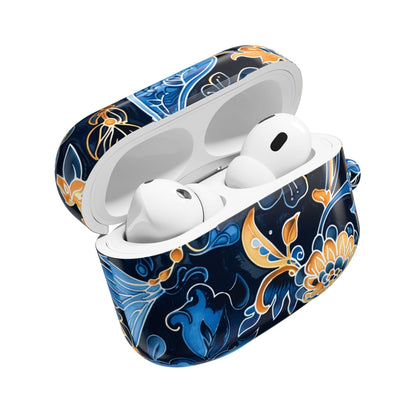 Floral Navy Blue AirPod Case — Elegant Yellow & Blue Flower Protective Cover - DIGITAL X