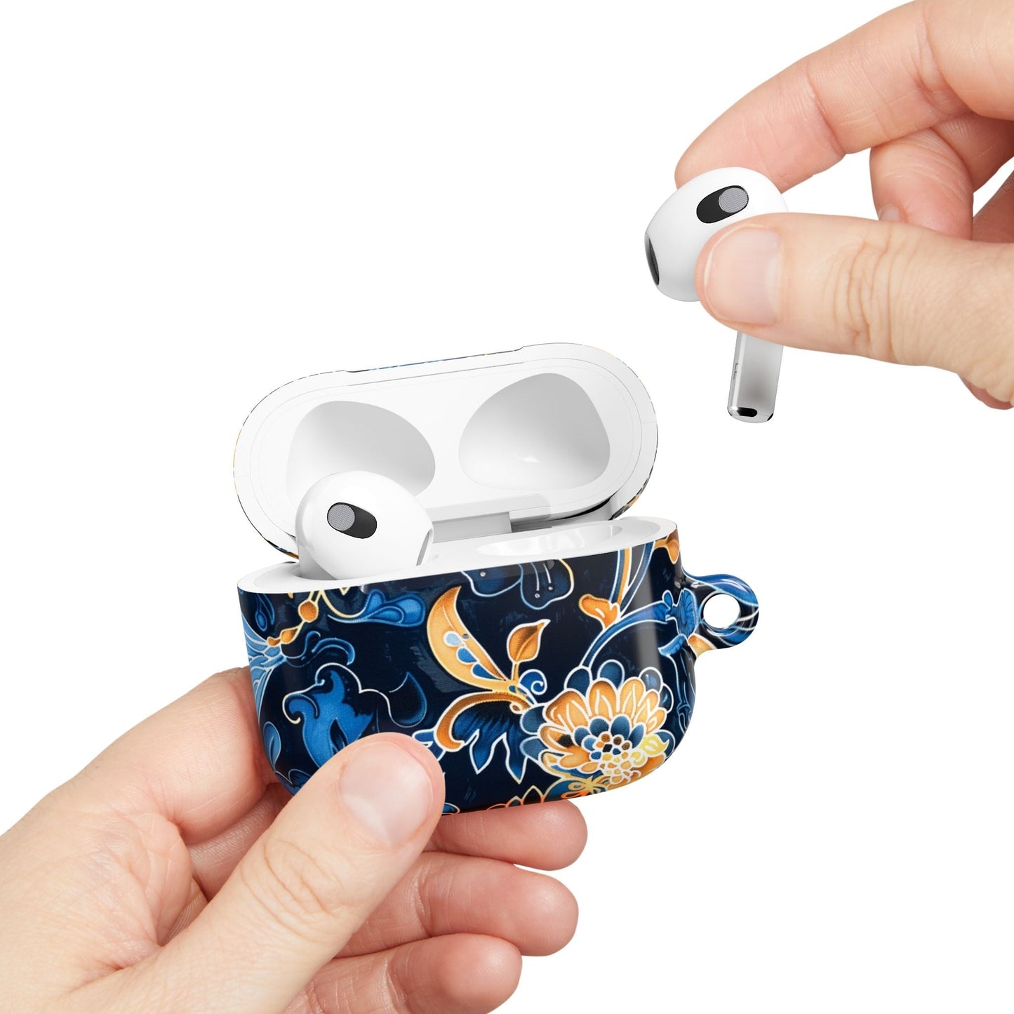 Floral Navy Blue AirPod Case — Elegant Yellow & Blue Flower Protective Cover - DIGITAL X