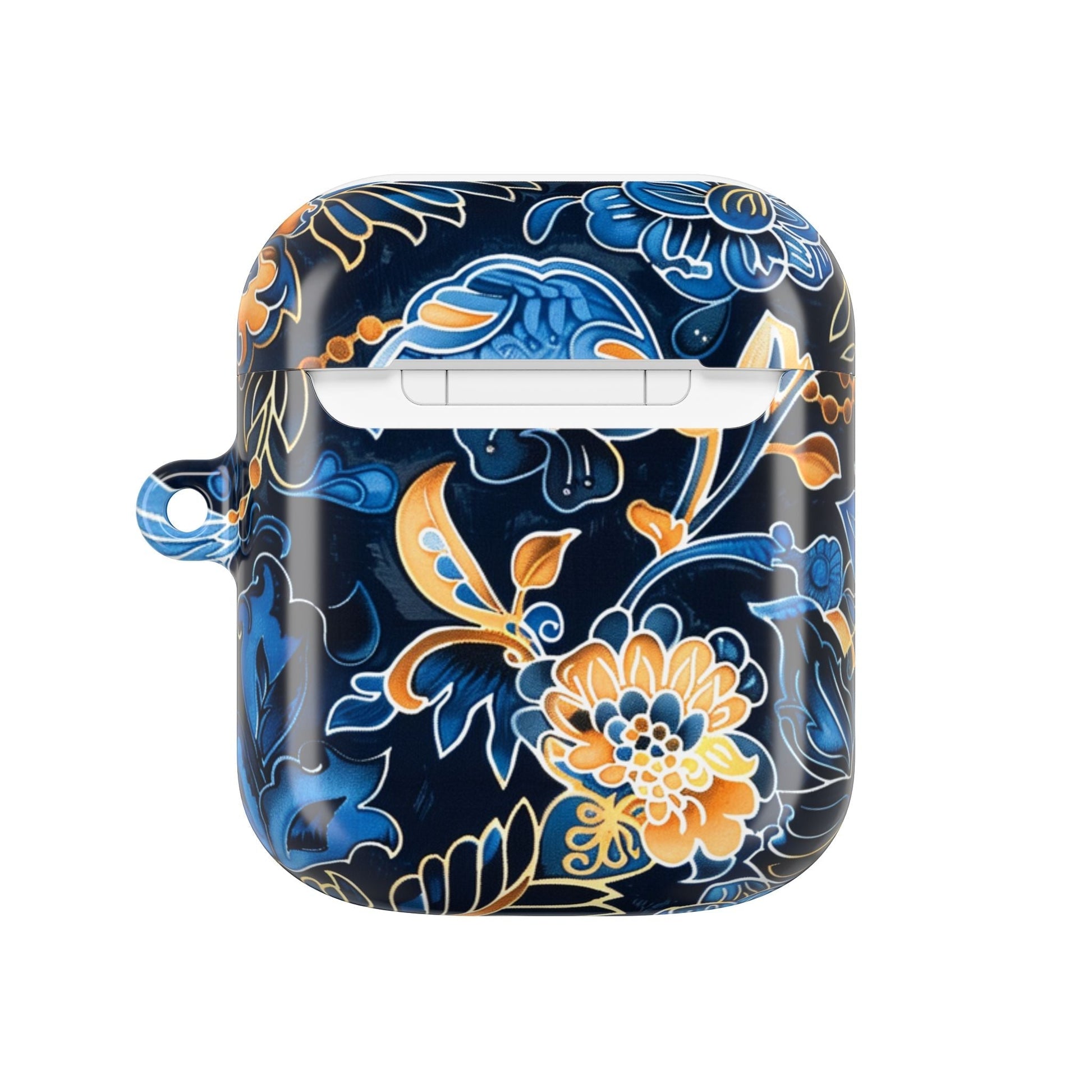Floral Navy Blue AirPod Case — Elegant Yellow & Blue Flower Protective Cover - DIGITAL X