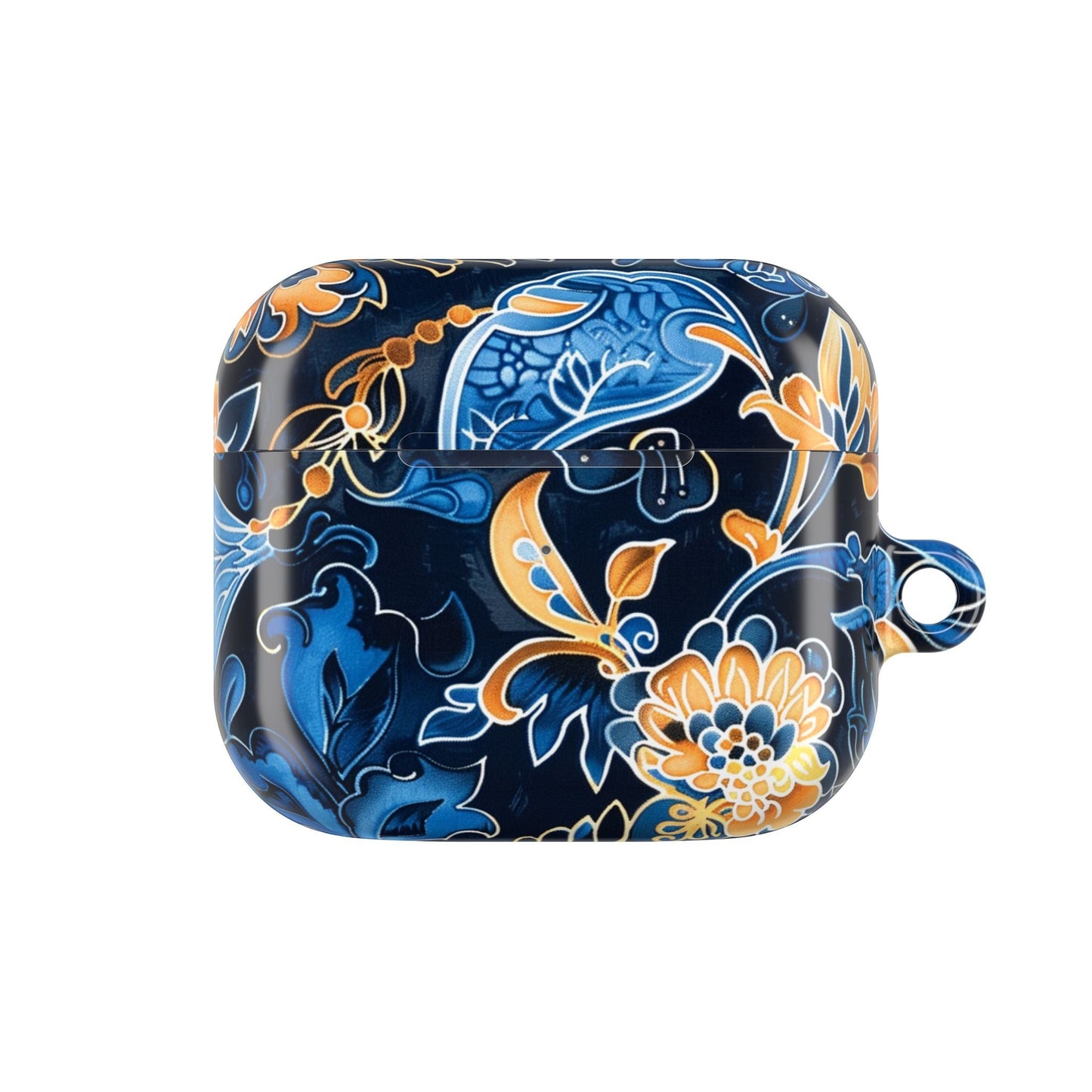 Floral Navy Blue AirPod Case — Elegant Yellow & Blue Flower Protective Cover - DIGITAL X