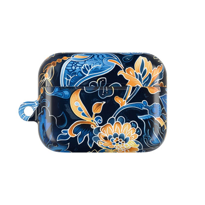 Floral Navy Blue AirPod Case — Elegant Yellow & Blue Flower Protective Cover - DIGITAL X