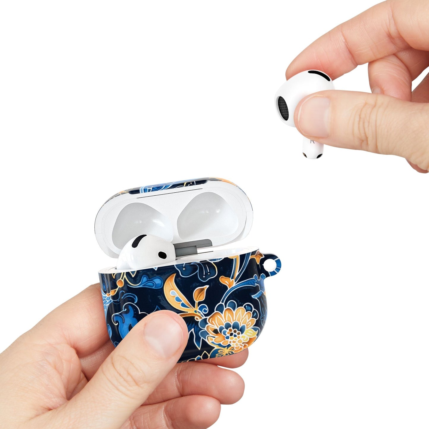Floral Navy Blue AirPod Case — Elegant Yellow & Blue Flower Protective Cover - DIGITAL X
