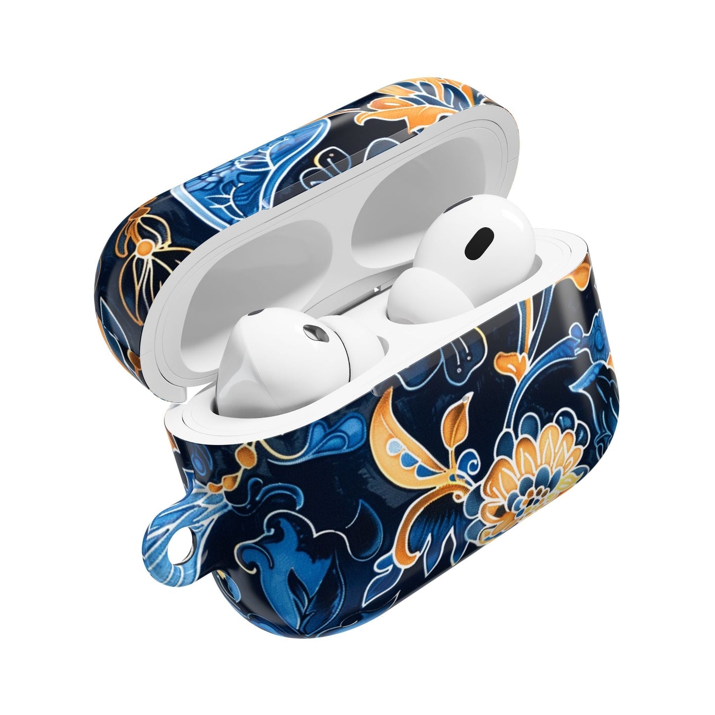 Floral Navy Blue AirPod Case — Elegant Yellow & Blue Flower Protective Cover - DIGITAL X