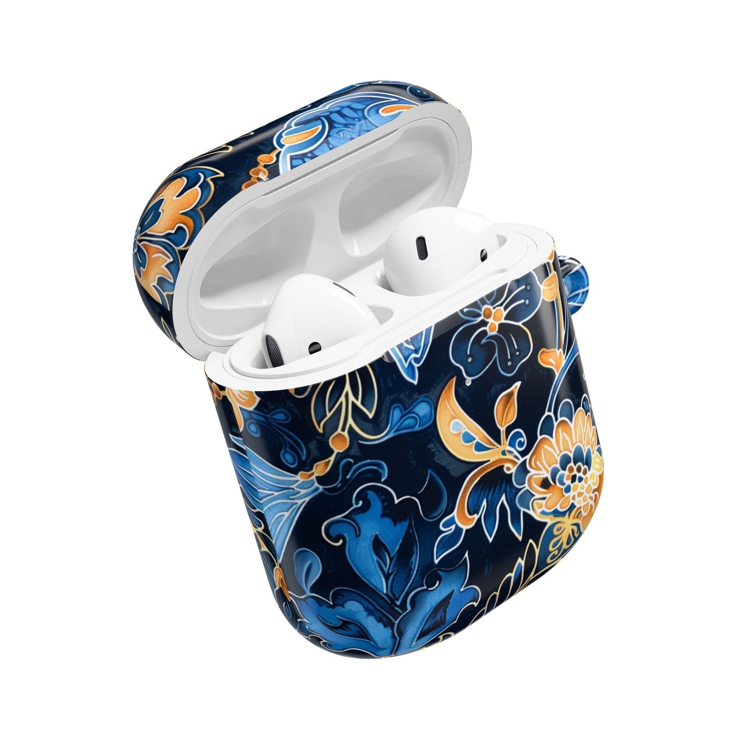 Floral Navy Blue AirPod Case — Elegant Yellow & Blue Flower Protective Cover - DIGITAL X