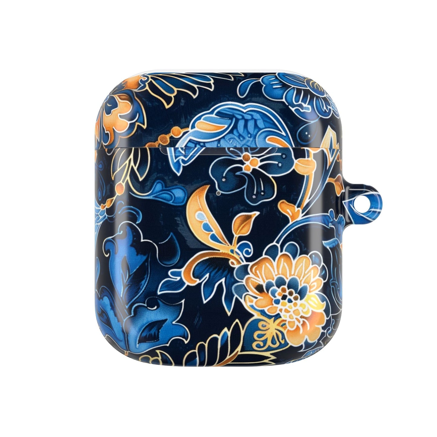 Floral Navy Blue AirPod Case — Elegant Yellow & Blue Flower Protective Cover - DIGITAL X