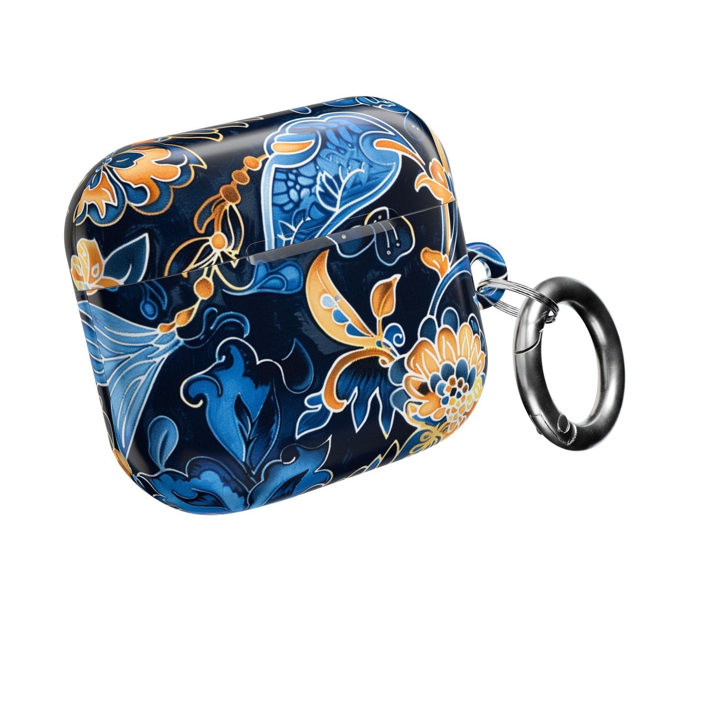 Floral Navy Blue AirPod Case — Elegant Yellow & Blue Flower Protective Cover - DIGITAL X