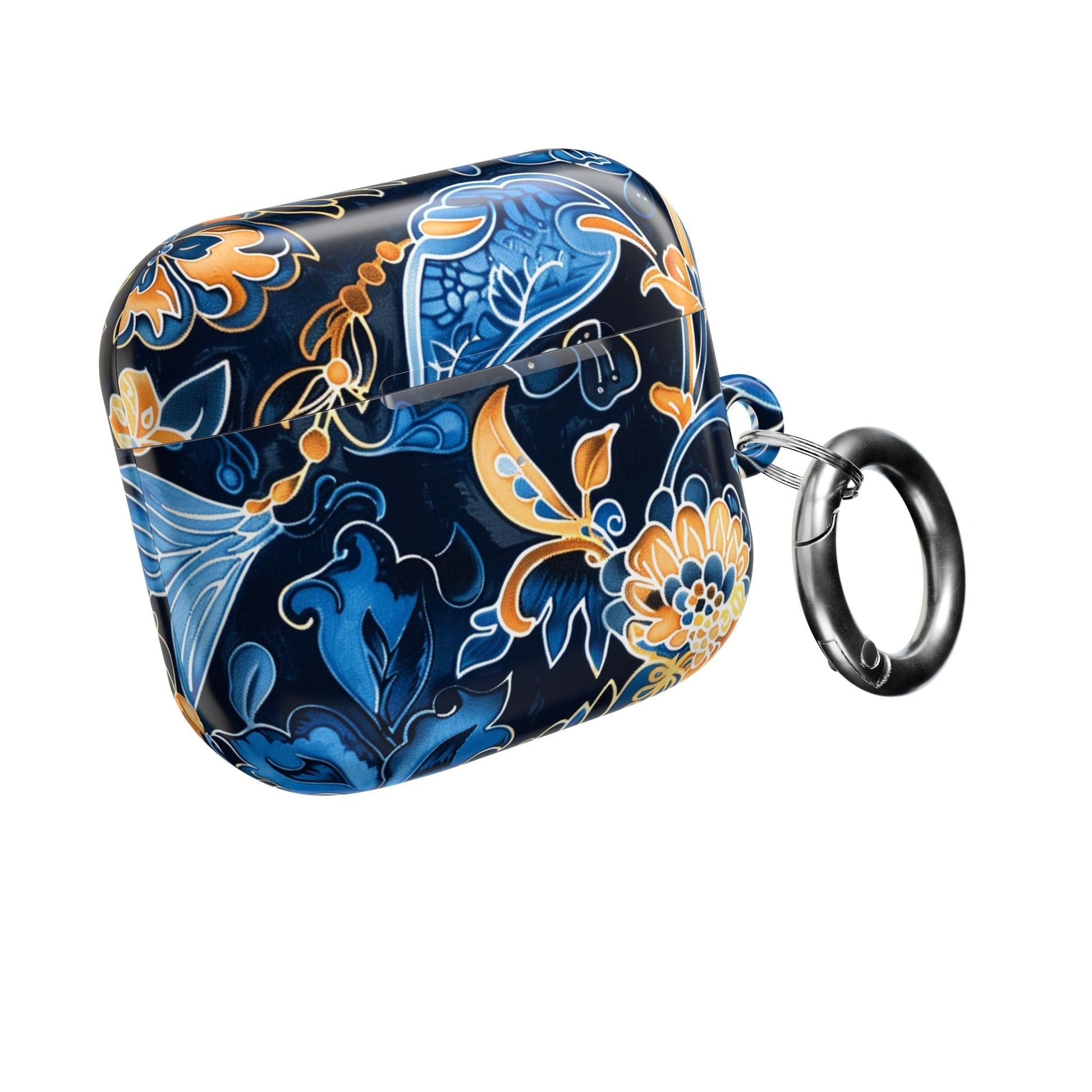 Floral Navy Blue AirPod Case — Elegant Yellow & Blue Flower Protective Cover - DIGITAL X