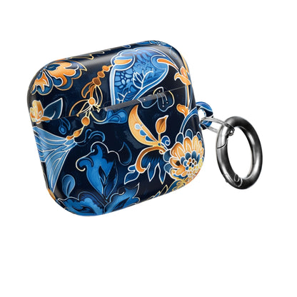 Floral Navy Blue AirPod Case — Elegant Yellow & Blue Flower Protective Cover - DIGITAL X