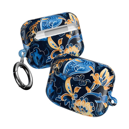 Floral Navy Blue AirPod Case — Elegant Yellow & Blue Flower Protective Cover - DIGITAL X