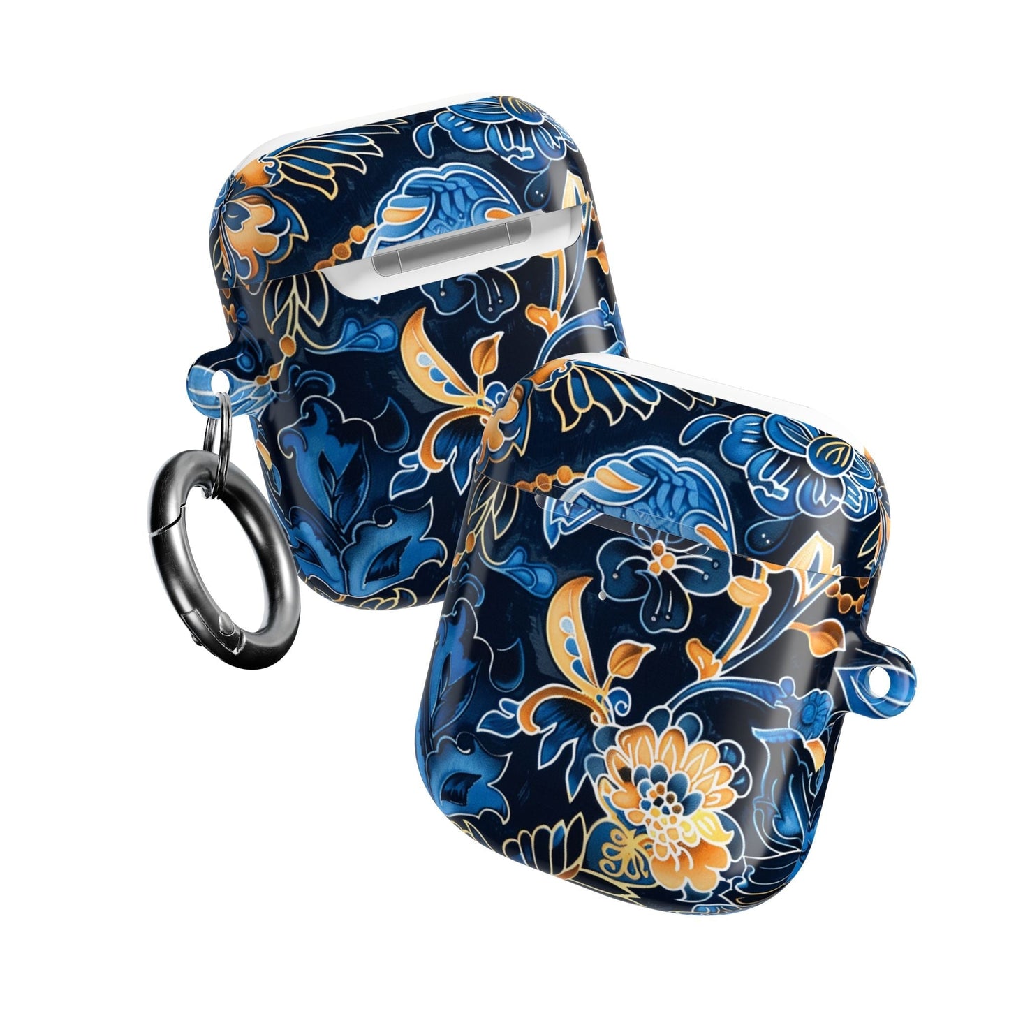 Floral Navy Blue AirPod Case — Elegant Yellow & Blue Flower Protective Cover - DIGITAL X