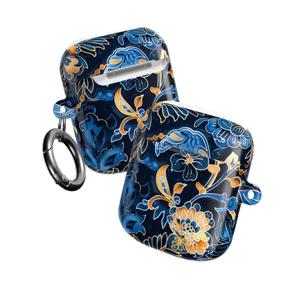 Floral Navy Blue AirPod Case — Elegant Yellow & Blue Flower Protective Cover - DIGITAL X